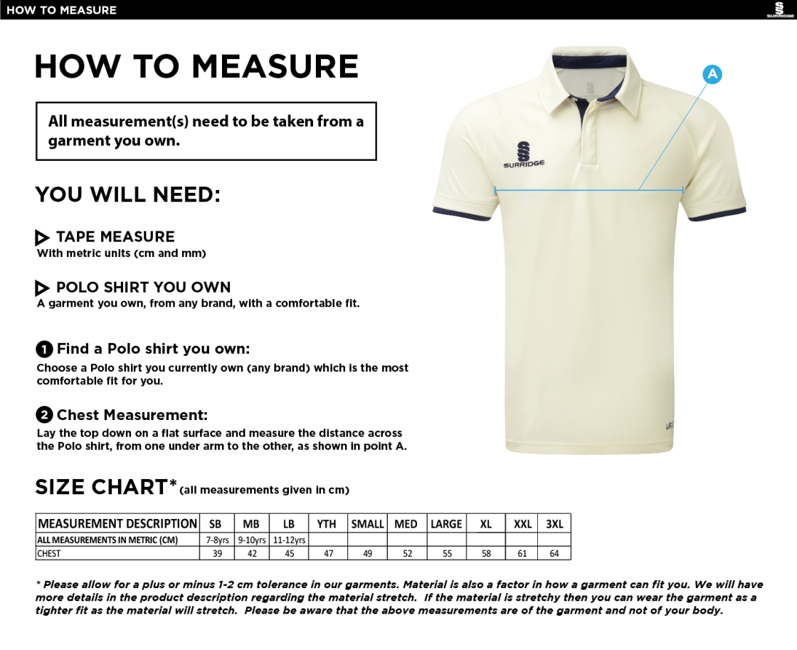 New Longton CC - Ergo Cricket Shirt - Size Guide