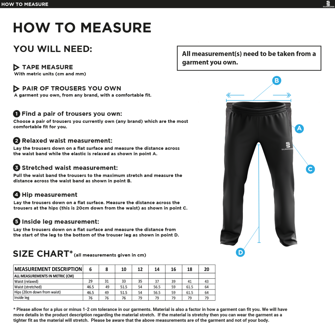 Women's Poplin Track Pant : Navy - Size Guide