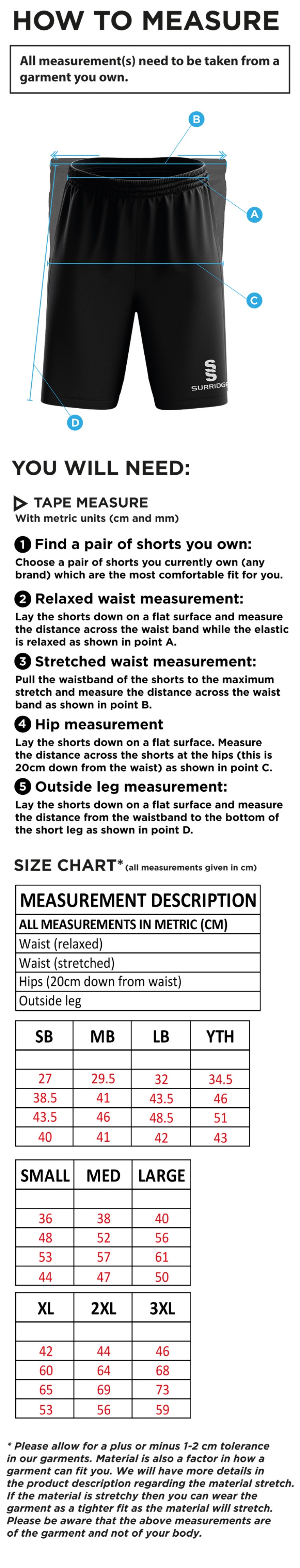 New Longton CC - Blade Shorts - Size Guide