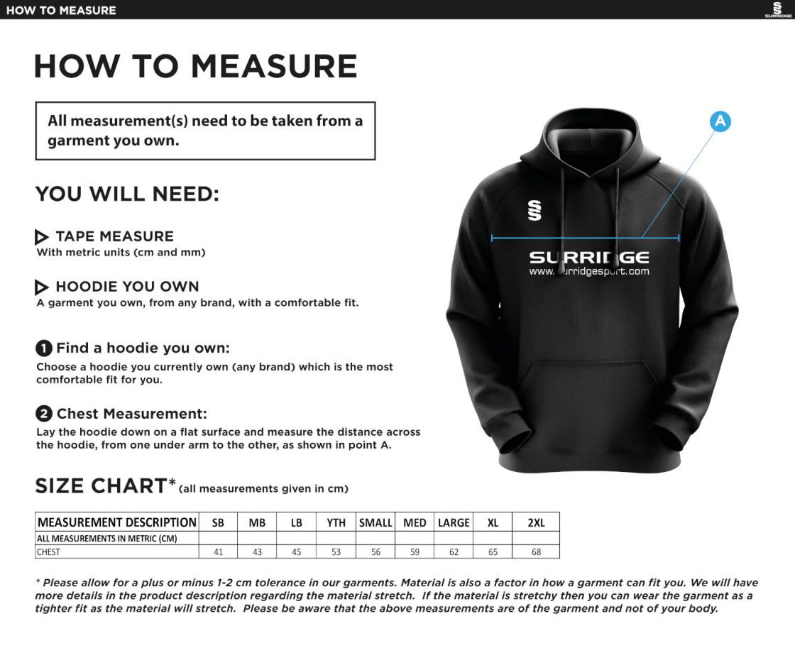 New Longton CC - Blade Hoody - Size Guide