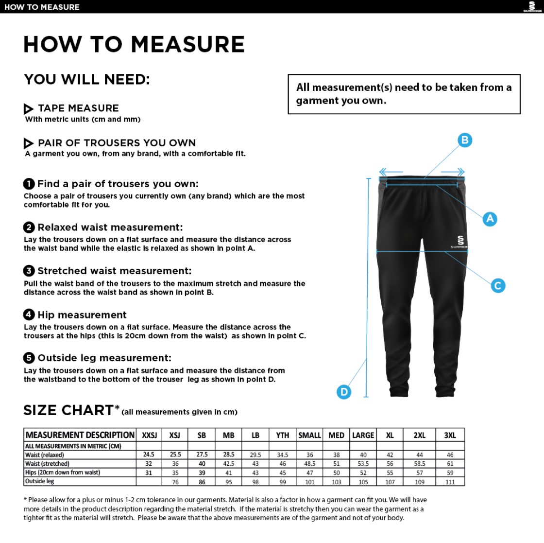 New Longton CC - Tek Pants - Size Guide