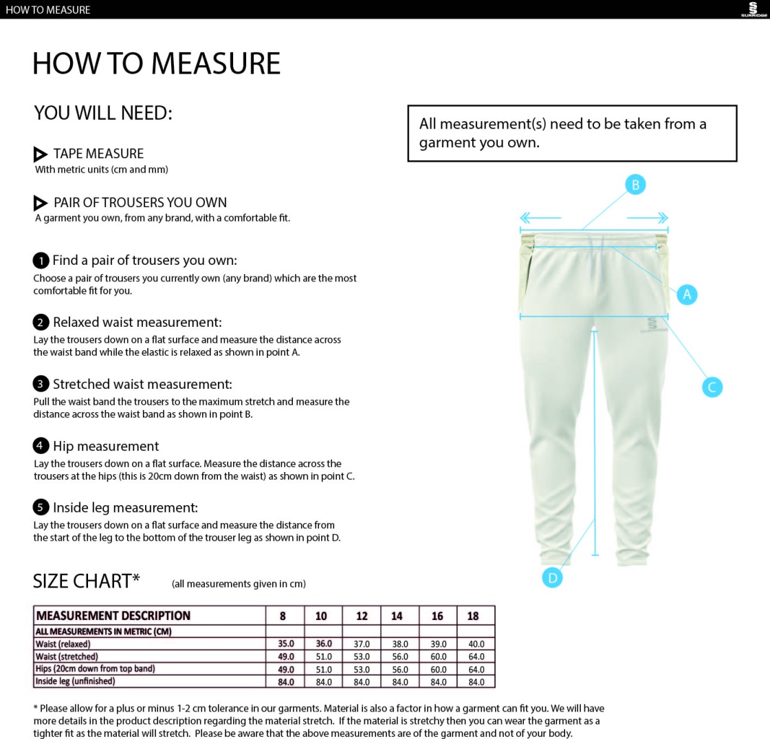 NEW LONGTON CC Ergo Playing Women`s Pant - Size Guide