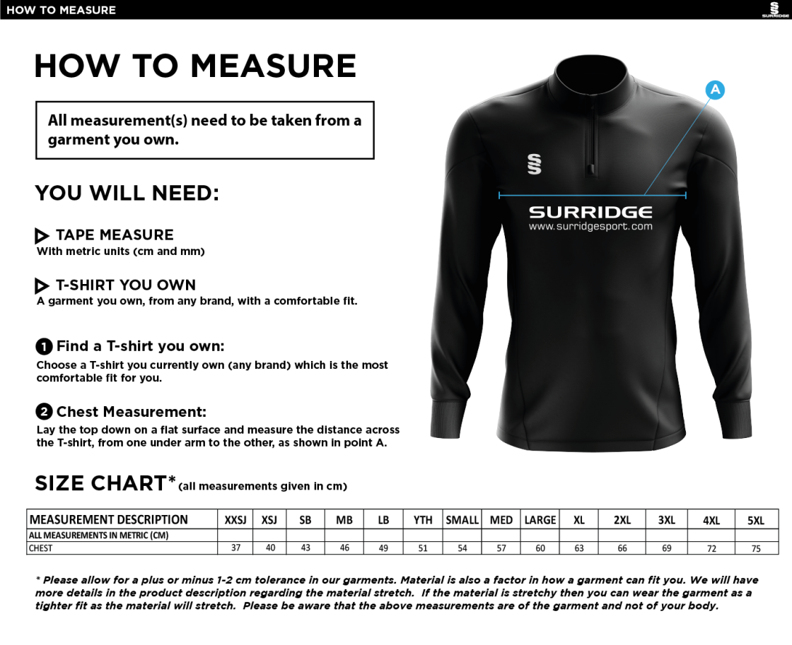 New Longton CC - Dual Mid-layer - Size Guide