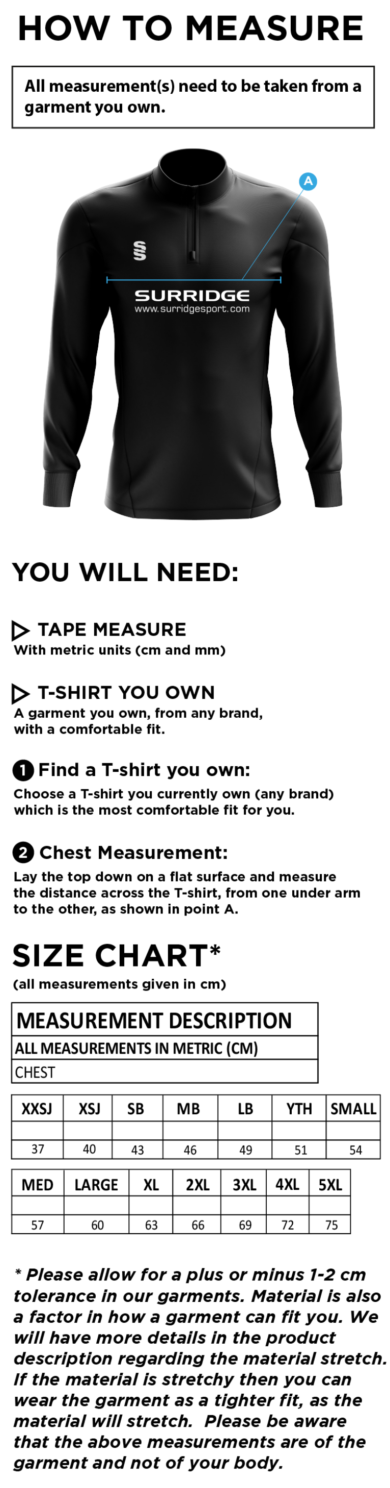 New Longton CC - Dual Mid-layer - Size Guide