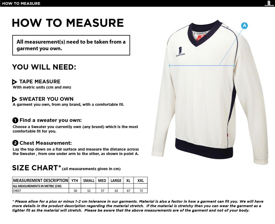 New Longton CC - Long Sleeved Sweater - Size Guide